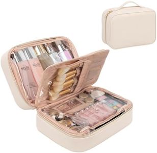 OCHEAL Makeup Bag, Makeup Travel Bag Large Capacity Waterproof Cosmetic Organizer Bag with Makeup Brush Compartment & Handle for Women Girls Travel Toiletry Accessories-Beige