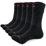 UZISER Compression Hiking Socks Walking Socks Outdoor Crew Socks, Thick Anti-Blister Cushioned, Breathable Moisture Wicking, Seamless Toe, Winter Warm Walking Socks for Men, 5 Pairs,Black,M