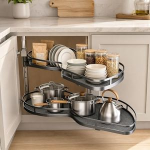 Blind Corner Cabinet Pull Out Organizer 12 14 16 18 Inch, 2 Tier Kitchen Cabinet Organizer, Heavy Duty Adjustable Lazy Susan Shelf with Soft Close, Left or Right Mount for Blind Corner Cabinets