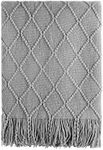 BOURINA Textured Solid Soft Sofa Throw Couch Cover Knitted Decorative Blanket,Light Grey, 152x203cm