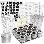 Talented Kitchen 12 Magnetic Spice Jars for Refrigerator with 3 Metal Wall Bases, 269 Preprinted Seasoning Labels, 2 Styles, 1 Cooking Conversion Chart, for 3 oz Containers - Magnetic Spice Containers