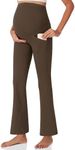 POSHDIVAH Women's Maternity Yoga Pants Work Lounge Stretchy Bootcut Flare Pants Pregnancy Dress Trousers for Business Casual Brown Large