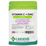 Lindens Vitamin C + Zinc - 90 Tablets - Provides 100mg Vitamin C & 15mg Zinc - Contributes to Normal Skin, Teeth, Gums, Joints & Immune Health - GMP & Letterbox Friendly - UK Made