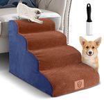 Myiosus Dog Steps for Bed, 4-Steps Pet Stairs Foam Dog Ramps with Washable Cover for Large and Small Dogs & Cats, Non-Slip Bottom, 73 x 53 x 40 cm, Send Lint Roller