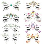 SHINEYES 8 Pcs Music Festival Face Jewels Sticker, Rhinestone Rave Face Gems Glitter, Crystal Birthday Party Festival Face Sticker, Eyes Face Body Temporary Tattoos for Festival Party