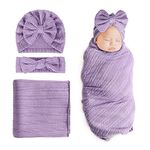 DRESHOW Newborn Receiving Blanket Toddler Warm for Girls with Matching Bow Hat and Bow Headband