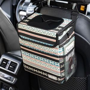 SIBOFUEGO Car Trash Bin Cute - Leak-Proof Car Trash Can with Lid and Storage Pockets, Car Garbage Can for Men and Women, Boho Aztec Essentials: Must-Have Car Interior Accessories (Beige Aztec Motif)