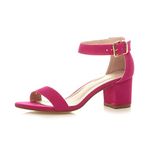 Ajvani Womens Ladies mid Heel peep Toe Buckle Ankle Strap Party Strappy Sandal Size 6 39, Fuchsia Suede, 6 UK