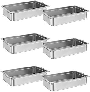 RIEDHOFF 6 Pack Full Size Hotel Pan, [NSF Certified][with Handle] Commercial Stainless Steel 4 Inch Deep Anti-Jamming Steam Table Pan