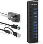 Powered USB Hub, TEKERA 10 Port USB