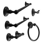 SENTO ROBIKI Black Bathroom Accessories Set, Bath Hardware, Includes Robe Hook, Toilet Paper Holder, Towel Ring, 18” & 24” Towel Bar, Duty Metal Bath Hardware Set Wall Mounted (5-Piece, Matte Black)