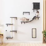 Climbing Wall Cat Set - 5-Piece Cat Wall Shelves, Sturdy Wooden Climber for Cats, Wall Park with Cat House, Cat Bridge, Cat Tree, Cat Stairs and Scratching Board for Cats up to 10 kg (gray)
