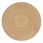 Jute Braided Rug, 6' Round Natural, Hand Woven Reversible Rugs for Kitchen Living Room Entryway, 6 Feet Round