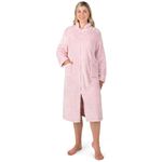 PAVILIA Womens Housecoat Zip Robe, Sherpa Zip Up Front Robe Bathrobe, Plush Warm Zipper House Coat Lounger, Pockets Fluffy, Pink, Large-X-Large