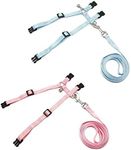 Polkar Adjustable Pet Rabbit Walking Harness Leash Lead with Small Bell (Small, Blue+Pink)