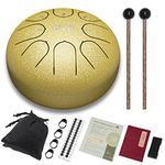 FYA 6 Inch Steel Tongue Drum 8 Notes C Major for Kids and Adults with Rubber Mallets, Finger Picks and Padded Travel Bag, Unique Gifts for Him or Her (Golden)