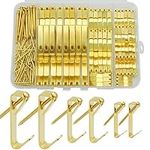 Hoeine 200 Pieces Picture Hangers, 3 Sizes Picture Hanging Kit Including 10lb/30lb/50lb Picture Hanging Hooks, Heavy Duty Picture Hooks with Nails for Drywall Wooden Wall (Gold)