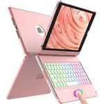 Touch Keyboard Case for iPad 9th Generation (10.2", 2021), 10 Color Backlight, 360° Slim Cover, Bluetooth Keyboard with Pencil Holder, Compatible with iPad 8th Gen 2020, 7th Gen 2019, Rose Gold