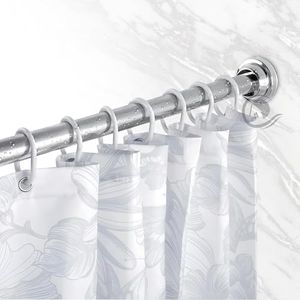 CANWAY® (85cm To 140cm) Extendable Shower Curtain Tension Rod Non-Drilling Anti-Skid Spring Pull Rod - (Stainless Steel, Silver, 1 Piece)