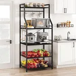 IDEALHOUSE Kitchen Bakers Rack, Microwave Oven Stand with 2 Large Wire Basket, Industrial Coffee Bar Station, 5-Tier Kitchen Utility Storage Shelf with 8 Hooks for Spice, Pots Organizer, Rustic Black