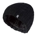 HEAT HOLDERS - Womens Thermal Fleece Lined Cable Knit Winter Beanie Hat 3.4 tog (One Size, Black)