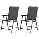 Outsunny 2-Piece Folding Dining Chair Set for Relaxing on Patio, Balcony, or Garden, Comfortable Outdoor Furniture with Armrests, Black