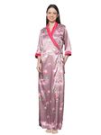 9shines Label Pink Satin Robe Nighty for Honeymoon Housecoat Nightdress for Women (SHC04-Pink-L)