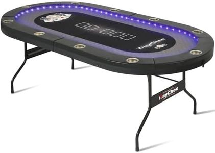 REAHOISY LED Poker Table, 84" 10 Player Foldable Texas Holdem Table w/Inlaid LED Light, 2 USB & 2 Type-c Ports, Portable Blackjac for Texas Card Game w/Cup Holders and Padded Rails (Black)