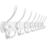 Dseap Coat Rack Wall Mounted - 8 Tri Hooks, Heavy Duty, Stainless Steel, Metal Coat Hook Rail for Coat Hat Towel Purse Robes Mudroom Bathroom Entryway,White