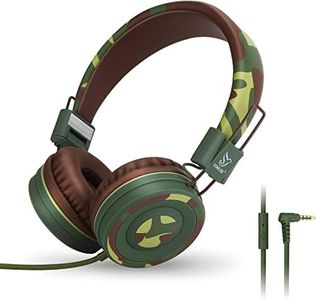 Yomuse C89 On Ear Foldable Headphones w/Microphone, Adjustable Headband for Kids Adults, iPhone iPad iPod Computers Tablets Smartphones DVD, Camo Green