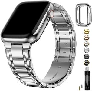 Fullmosa Compatible with Apple Watch Band 45mm 44mm 42mm with TPU Protective Case, Stainless Steel Watch Bracelet Metal Strap for Apple Watch SE/iWatch Band Series 9 8 7 6 5 4 3 2 1 Silver