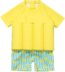 IBTOM CASTLE Toddler Swimsuit Short Sleeve One-Piece Swim Vest Baby Swimwear for Girls Boys Bathing Suit Yellow - Lemon 2-3T