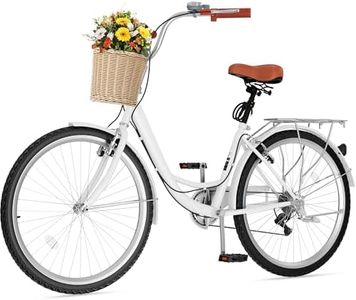 DWVO Beach Cruiser Bike for Women, 24 & 26 Inch Womens Bike with Adjustable Seat, 1&7-Speed Comfort Bicycle for Adults City Commuter with Built-in Lock & Wicker Basket, Multiple Color