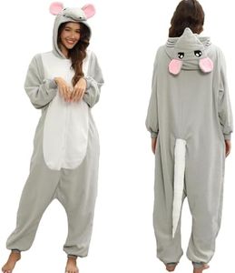 NAMHTOM Mouse Costume Adult Women Rat Onesie Animal Pajamas Mouse Halloween Costumes Cartoon Cosplay Sleepwear for Women Men S