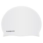 Funzhan High Elasticity Swim Cap Waterproof Non-Slip Swimming Hat for All Haircut Long Short Curly Hair Comfortable Durable Silicone (White)