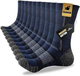 Niorasen Men's Cotton Crew Work Socks, 5 Pairs Cushioned Boot Socks, Moisture Wicking Athletic Socks for Hiking Sports Running 13-15 (Navy)