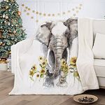 Elephant Sunflower Blanket Sherpa Fleece Throw Blanket for Women Gift Elephant Gifts for Women Men Adults Girls All Seasons Super Soft Cozy Plush Throws Blanket for Couch Sofa Bed Office 50" x60