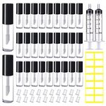 AMORIX 50PCS Mini Lip Gloss Tubes with Wand 1.2ml Empty Lip Gloss Containers Clear Refillable Travel Lip Balm Bottles for Samples with 5ml Syringes DIY Lip Gloss Base + Tag Labels Stickers (Black)