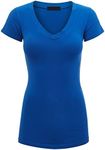 Lock and Love Women's Basic Slim Fitted Short Sleeve Casual V Neck Cotton T Shirt, Wt1606_blue, Medium