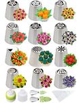 Cofe-BY Russian Piping Tips Set 26pcs, Cake Decorating Supplies Flower Icing Tips Pastry Nozzles for Cake Cupcake DIY Baking (12 Frosting Tips + 2 Leaf Tips + 2 Couplers + 10 Disposable Pastry Bags)