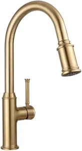 Lava Odoro Champagne Gold Kitchen Faucet with Pull Down Sprayer, Single Handle Kitchen Sink Faucet, Gold Faucet for Kitchen Sink 1 Hole and 3 Hole, Deck Plate Included, KF421-CB