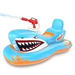 Pool Floaties for Kids with Water Gun, Inflatable Swimming Pool Rafts Toys Boat, Shark Shaped Ride-on Pool Floats for Kids Aged 3-12,Use for Summer Pool Beach Water Toys Games Party