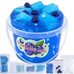 Clear Slime for Kids, Clear Jelly Cube Glimmer Crunchy Blueberry Slime with 8 Add-ins, Stress Relief Toy, Kids Party Favor, Birthday Christmas New Year Easter Gifts for Girls and Boys Age 6 7 8 9 10+