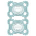 MAM Comfort All-Silicone Soothers 3-12 Months - Size 2 (Pack of 2), Lightweight Baby Soother, Newborn Essentials with Self-Sterilising Case, Grey (Designs May Vary)