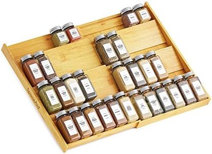 SpaceAid Bamboo Spice Drawer Organizer, (Need 3" Deep Drawer) Expandable 4 Tier Spices Rack for Cabinet, Kitchen Seasoning Storage Insert (Jars Not Included, From 12" to 23" Wide)