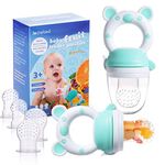 Baby Fruit Food Feeder Pacifier - Fresh Food Feeder, Infant Fruit Teething Teether Toy for 10-36 Months, 6 Pcs Silicone Pouches for Toddlers & Kids & Babies, 2-Pack (Cyan)