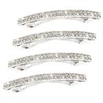Small Sparkly Rhinestone Bling Hair Clips Silver Metal rectangular Spring Hair Barrettes Hair Accessories Crystal Ponytail Holder Side Clips for Women Girls