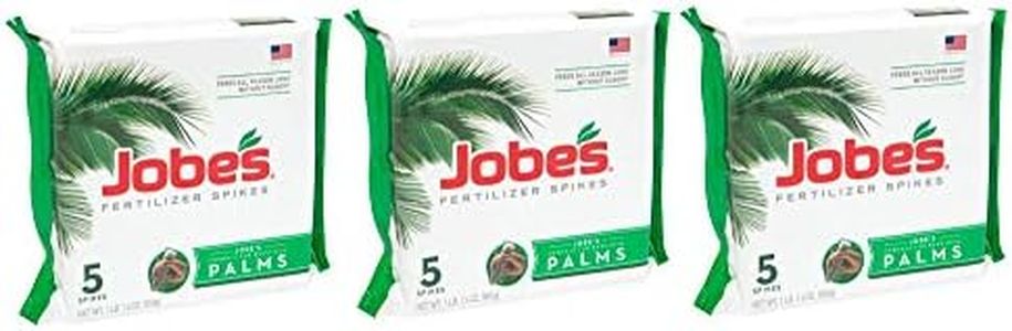 Jobe's Palm Tree Fertilizer Spikes 10-5-10 Time Release Fertilizer for All Outdoor Palm Trees, 5 Spikes per Package (3)