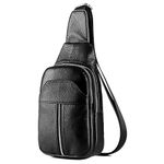 DK86 Genuine Leather Sling Bag for Men and Women Crossbody Small Fanny Packs Chest Travel Backpack Daypack Black, Black 3, One Size, Sling Backpacks