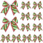 LATERN 24Pcs Red Green Christmas Bows, 15CM Large Christmas Wreaths Bows Xmas Tree Stripe Bows Ribbons Ornaments for Christmas Garland Wedding Home Holiday Party Gift Wrapping (Stripe Pattern)